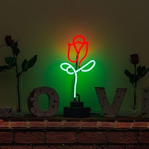 Indoor Glass tube Neon Signs with on/off switch on base A4 Size,Business Signs with Rose Sculpture