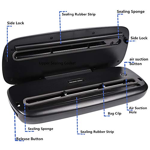 Vacuum Sealer Machine, Automatic Food Vacuum Sealer with Smart Stainless Steel Panel Touch Control, Vacuum Sealer Machine with Dry & Moist Sealing and Starter Kit