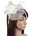Urban CoCo Women's Vintage Flower Feather Mesh Net Fascinator Hair Clip Hat Party Wedding (Beige)