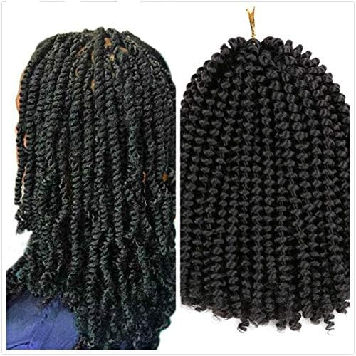 8Inch Spring Twist Crochet Hair Fluffy Passion Twists Braids Nubian Bomb Synthetic Ombre Colors Water Wave Hair Extension 3Pcs/Lot (#1 (Black))