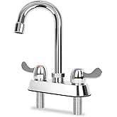 TNROTED 4 Inch Center Commercial Bar Sink Faucet with 3-1/2" Gooseneck Spout, Dual Lever Handles Deck Mount Bar Sink Faucet for Kitchen Laundry Restaurant, Brass Constructed