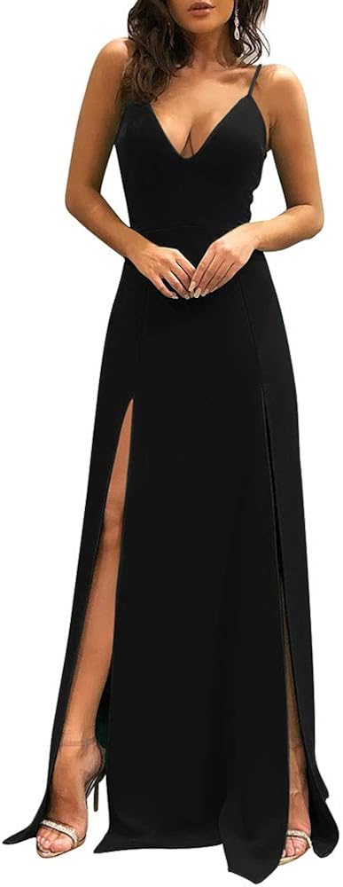 TOB Women's Sexy Sleeveless Spaghetti Strap Backless Split Cocktail Long Dress: Clothing