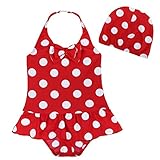 iiniim Kids Girls Swimwear 1pc Polka Dots Swimsuit with Hat Set Beachwear