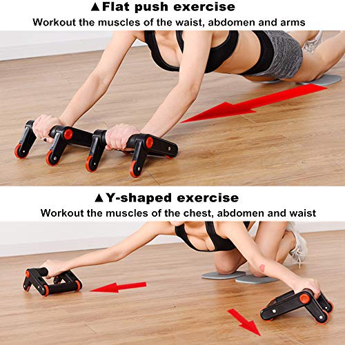KIARUO Foldable Double AB Wheel & Push up Bars 2 in 1 Fitness Equipment with Knee Pad & Resistance Rope Portable Exercise Fitness Trainer Workout Abs Core Power for Home Gym & Traveling - Thumbnail 2