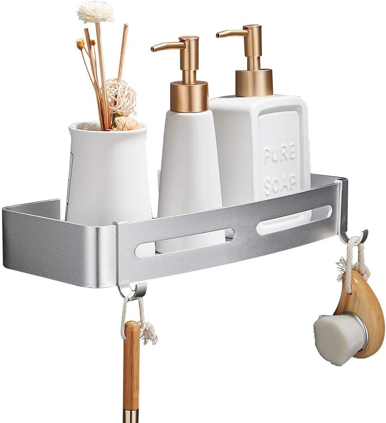 Wopeite Bathroom Shower Corner Shelf Adhesive Wall Corner Bathroom Shelf Shower Caddy Toilet Shower Basket Shelves No Drilling Aluminum Silver Rectangle