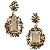 Victorian Art Deco Antique Vintage Retro Style Honey Amber Champagne Citrine Rhinestone Bridal Bridesmaid Wedding Prom Dangle Earrings