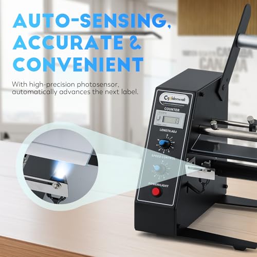 CGOLDENWALL Distributeur Automatique D'étiquettes avec Comptage Automatique 0-999999, Décolleuse D'étiquettes à Vitesse et Longueur Réglables, Largeur 4-140MM, Longueur 3-150MM