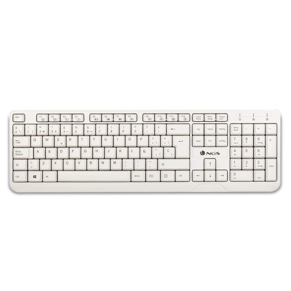 NGS SPIKE Wired Keyboard with USB Connection and 12 Multimedia Keys, Membrane Keyboard in White Colour (Spanish QWERTY)