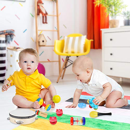 Kids Musical Instruments, ShinePick Musical Instruments Toys Set for Toddler, 20Pcs Wooden Percussion Instruments Tambourine Maracas Harmonica for Boys & Girls with Carry Bag