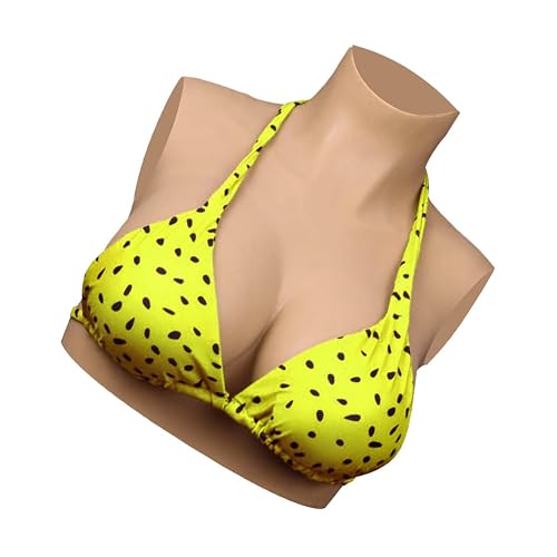 Seno In Silicone A Metà Corpo Con Coppe C-G Crossdressers, Forme Di Tette Finte A Collo Alto Realistiche per Transgender Mastectomia Drag Queen Cosplay Party, Morbido Cotone Riempito ,Bianca,G`CUP