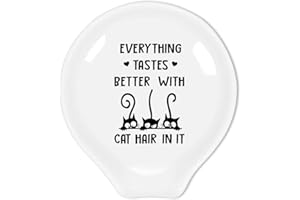Uhealik Funny Coffee Quote Black and White Ceramic Coffee Spoon Holder-Coffee Spoon Rest -Coffee Station Decor Coffee Bar Accessories-(Every Thing Tastes Better With Cat Hair)