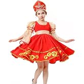 Girls Russian Traditional Dance Dress.Puff Sleeve Performance Outfit
