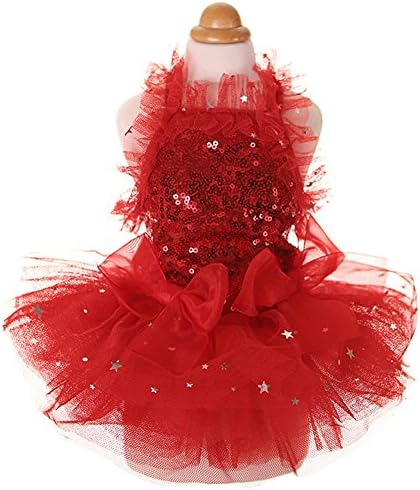 Fashion Sweet Puppy Dog Blingbling Princess Skirt Pet Dog Lace Cake Camisole Tutu Dress Red X-Large