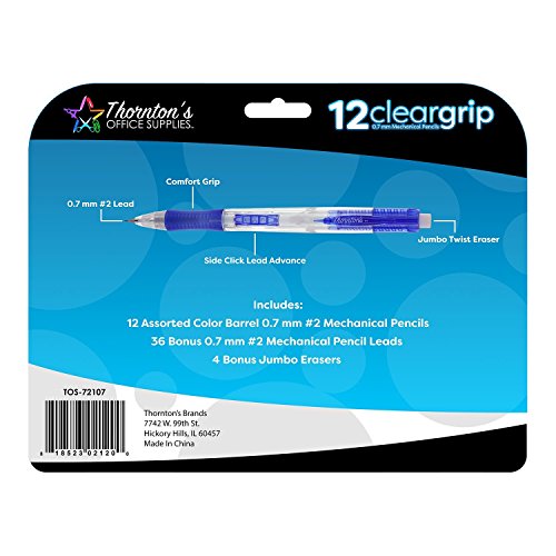 Thornton's Office Supplies ClearGrip Mechanical Pencil Starter Set, 0.7mm, Assorted Colors, Pack of 12