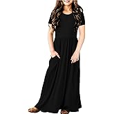 Deerose Black Dress for Girl Holiday Summer Pleated Swing Long Maxi Dresses 11-12 Years