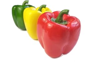 Lorigun Artificial Vegetables Decor Bell Peppers Fake Vegetables Fruits for Decoration Rustic Farmhouse Party Table Centrepieces, Red Green Yellow Bell Peppers 3 Pcs