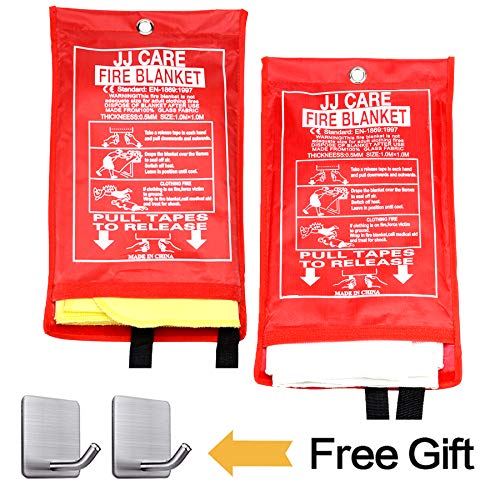 JJ CARE [Upgraded] Fire Blanket Fire Suppression Blanket Made from Silica Cloth – Suitable for Camping, Grilling, Kitchen Safety, Car and Fireplace Fire Retardant Blanket for Emergency 40″x40″