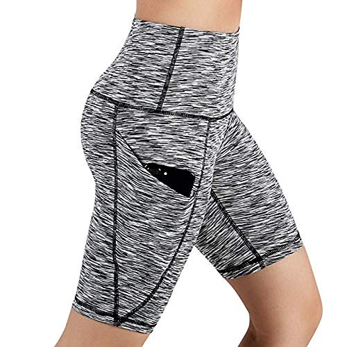 Sunyastor High Waist Yoga Shorts with Pockets Tummy Control Workout Running Active Bike Shorts Yoga Shorts Side Pockets Gray