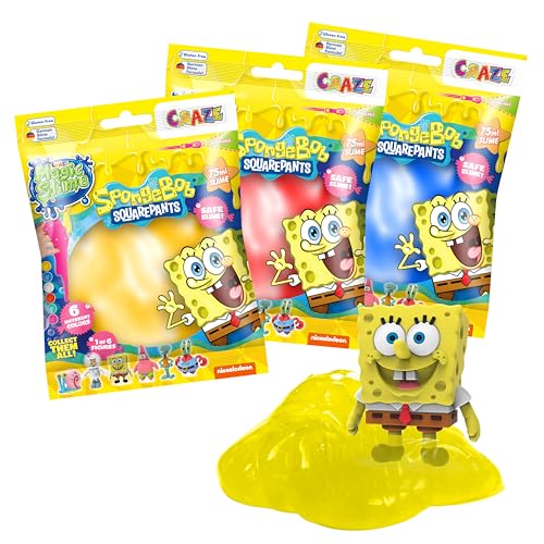 CRAZE Magic Slime – Set da 3 Slime da 75 ml con Sorpresa di SpongeBob | Slime Bambini Pulito e Inodore | Gioco Sensoriale per Bambini dai 3 Anni