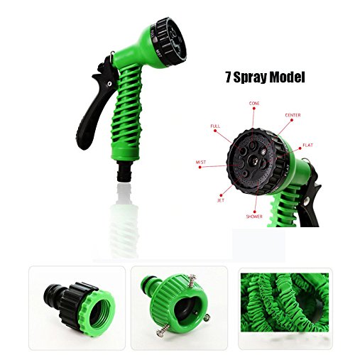 75ft Flexible Water Hose with 7 Way Spray Nozzle, Expandable Garden Hose with Double Latex Core,Durable Plastic Connector for Garden Watering, Car Washing, House Cleaning - Green