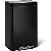 Kohler 13-Gallon Stainless Steel Step Trash Can, Black | 20940-BST, Fingerprint Proof, Hands-Free Pedal, Quiet-Close Lid, Dur
