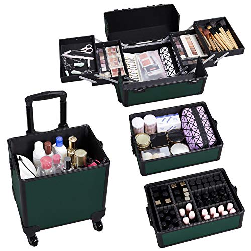 Yaheetech 4in1 Aluminum Rolling Cosmetic Trolley Makeup Case Lock