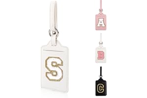 XSUIOY Personalized Initial Luggage Tags for Suitcases, Leather Chenille Letter Cute Luggage Tags with Privacy Name Card, Embroidered Travel Bag Backpack Tags Gifts for Women Kids Girls Teens(White-S)