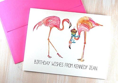 Pink Flamingo Watercolor Stationery Set, perfect for a milestone Birthday Gift. Set of 10 Folded Note Cards with coordinating envelopes