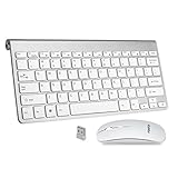 FENIFOX Wireless Keyboard and Mouse, Mute Whisper-Quiet Keys Mini Slim Portable for Laptop Notebook Mac PC Computer Windows OS Android (Silver)