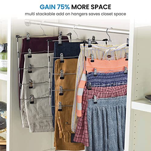 Zober 5Tier Skirt Hangers with Clips Metal, NonSlip Space Saving