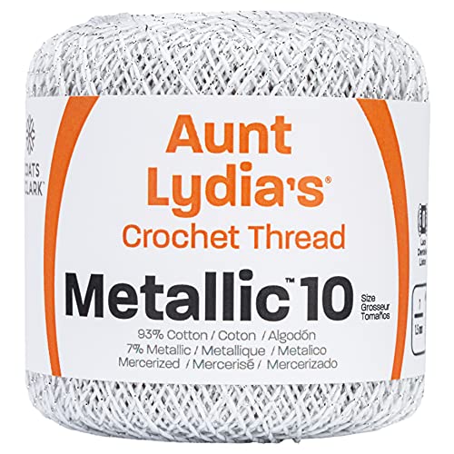 Coats Crochet Aunt Lydia's Crochet, Cotton Metallic Size 10, White/Silver