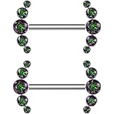 Pierced Owl 14GA ASTM F-136 Implant Grade Titanium Threadless Push-In Curved CZ Crystal Ends Nipple Barbells, Sold as a Pair