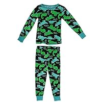 Dead Tired Toddler Long Sleeve Novelty Print Cotton Pajamas, 24 Months, Green and Navy Dinosaurs