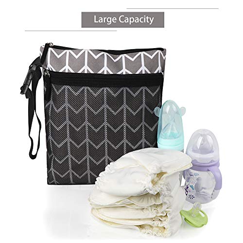 Wet Dry Bag for Baby Cloth Diaper, Waterproof Reusable Travel Bags with Two Zippered Pockets, Grab & Go for Swimsuits Swimming Pool Beach Gym Yoga Stroller (Gray) - Thumbnail 2