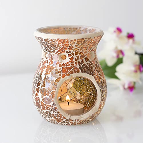 Golden Flared Crackle Oil burner small lustre mosaic wax melt burner single tea light Candle holder Aroma Gift Lamp, for women men — image 1