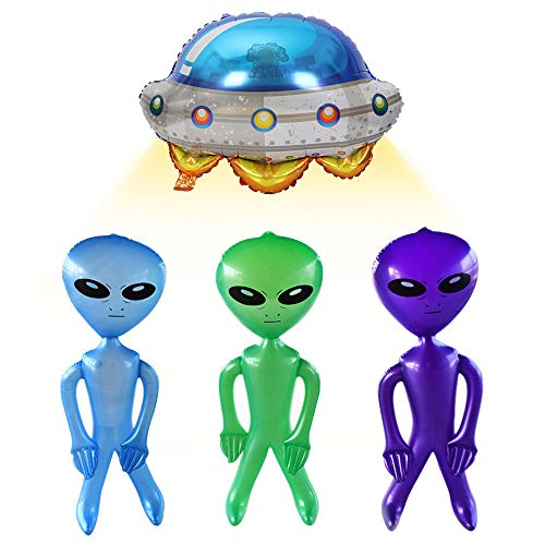 YBB 4 Pack Alien Inflatable Toys 30 Inch with UFO Foil Balloon, Novelty Large Size Martian Aliens Prop Toy Decorations for Birthday Halloween Party Favors (4 Pack) at Amazon