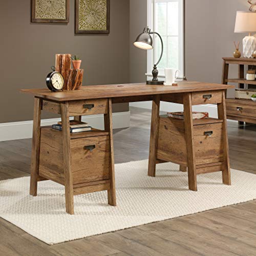 Sauder Trestle Executive Trestle Desk, Vintage Oak finish Rustic Home