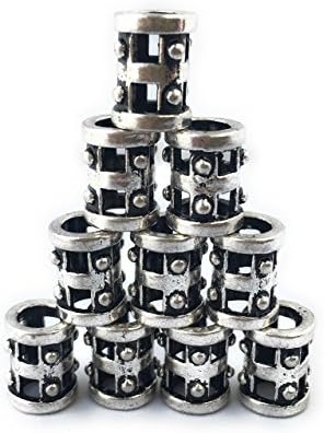 10 Pcs Ancient Studded Hair Beard Beads Antique Silver Roman DIY Bracelet Jewelry Pendants Paracord Warrior Gladiator Armor Metal Spacer by Mello Products