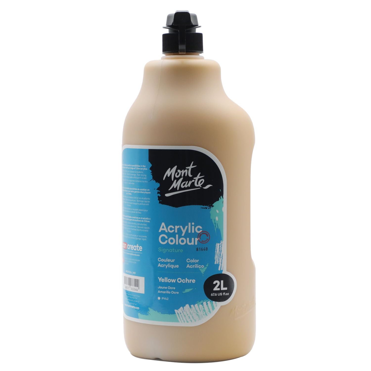 MONT MARTE Discovery School Acrylic, Yellow Ochre, 1/2 Gallon (2 Liter). Ideal for Students and Artists. Excellent Coverage and Fast Drying. Pump Lid Included.