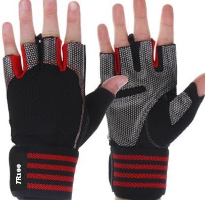 TR100 Weight Lifting Gloves with 14" wrist wrap support (RED, LARGE)