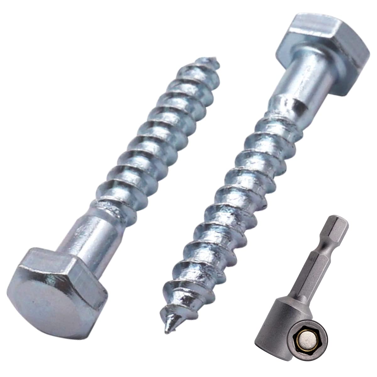 Marcopol (Pack of 80 pcs) DIN 571 Zinc Plated Steel Hexagon Wood Screws M6 x 40 mm, Coach Screws, Hex Screw, Lag Bolts, Head (80, mm), Silver