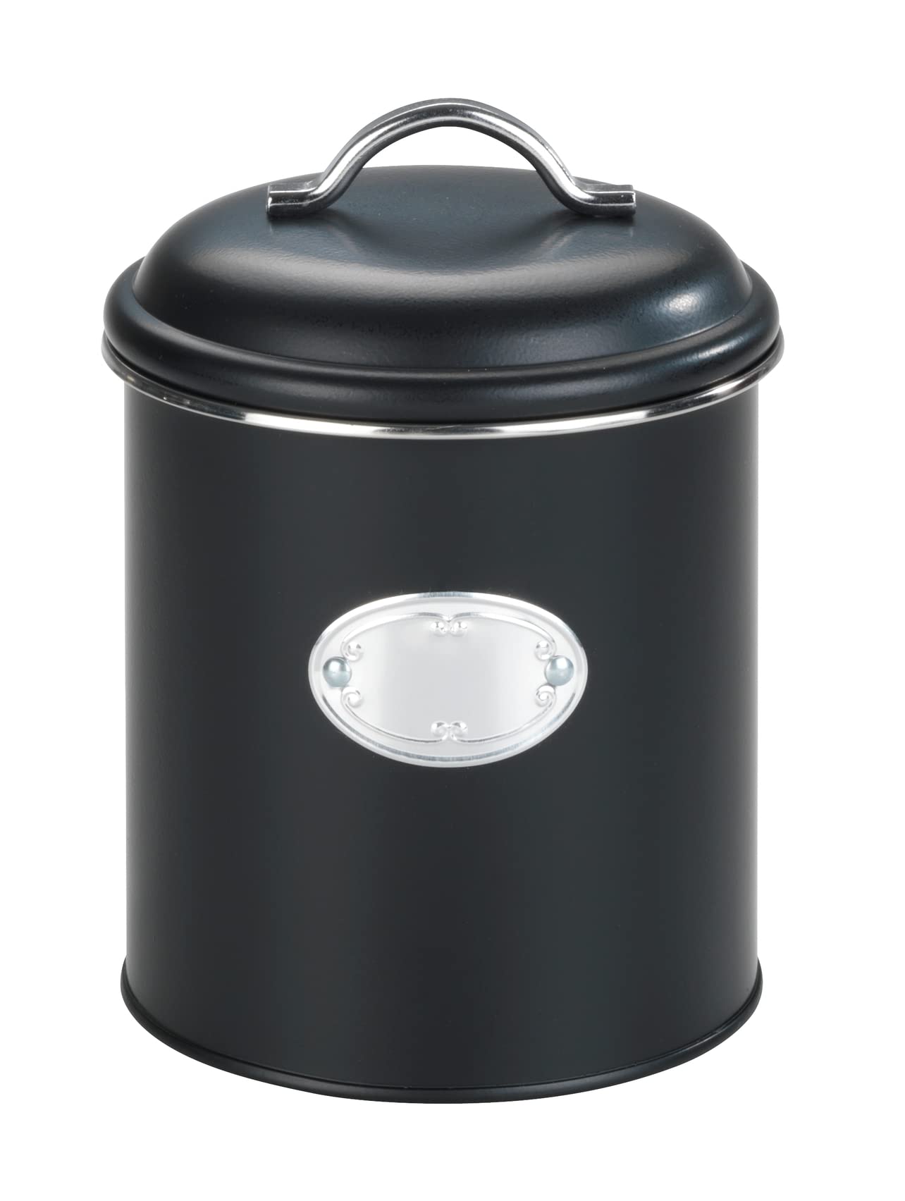 WENKO Nero Airtight Storage Container 1.6 L, Powder coated metal, Black, Maße (B/T x H): 13 x 18 cm