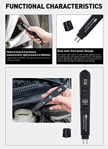 Brake Fluid Liquid Tester Pen & Tire Pressure Tester 2 in 1 LED Universal Detector