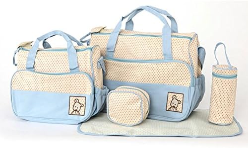 Museya 5-in-1 Multi-function Large Capacity Baby Diaper Nappy Changing Pad Travel Mummy Bag Tote Handbag Set (Sky-blue)