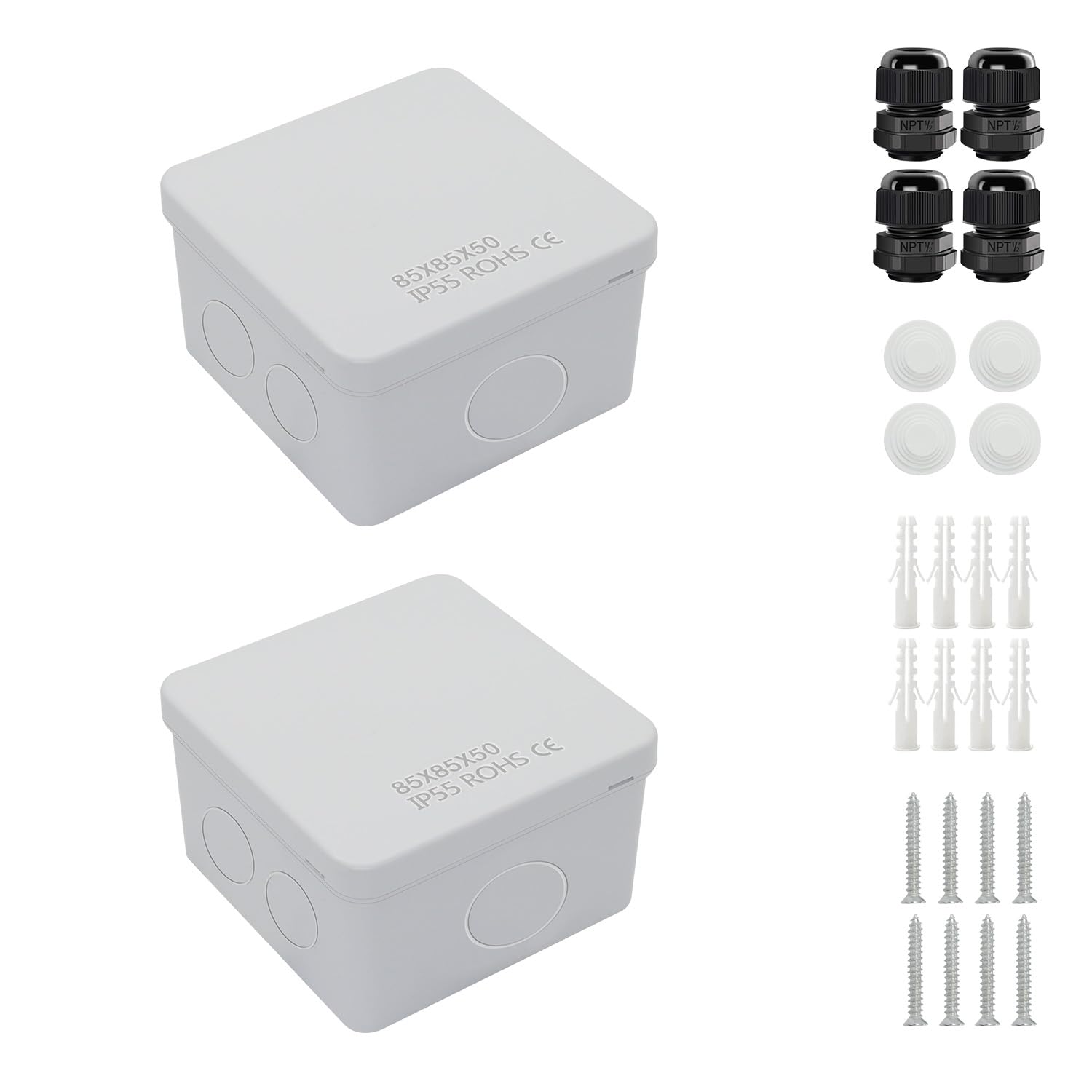 Photo 1 of LeMotech Junction Box, Electrical Box IP55 Water Resistant Dustproof ABS Plastic Project Enclosure for Electronics White 3.4 x 3.4 x 2 inch (Pack of 2)