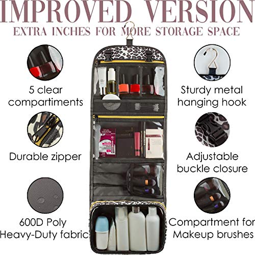 Hanging Toiletry Bag Leopard Print TSA Approved Travel Kit for Women