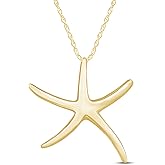 Starfish Charm Pendant Necklace for Women 14K Gold Plated 925 Sterling Silver Ocean Beach Jewelry with 18 Inch Rope Chain Summer Gift