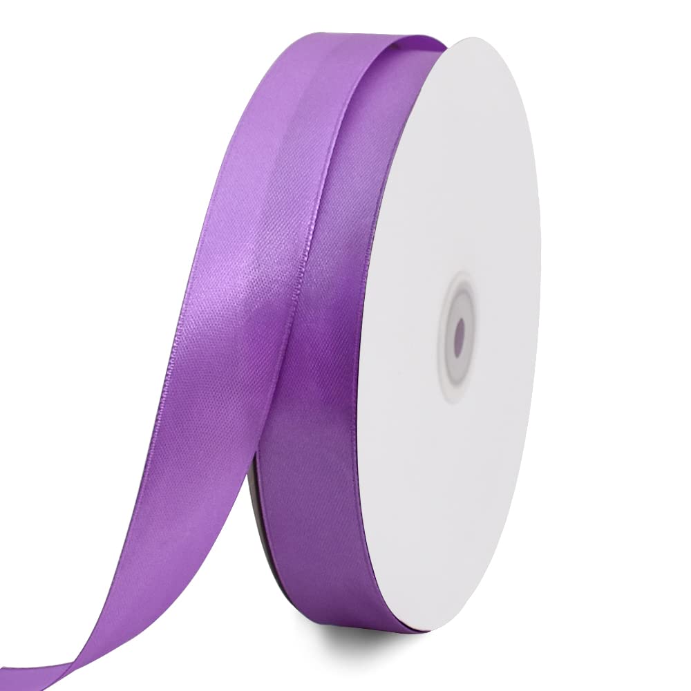 TONIFUL 25mm X 91m Pueple Violet Satin Ribbon Wide Solid Fabric Ribbons Roll for Gift Wrapping Invitation Floral Hair Balloons Craft Sewing Party Wedding Popsicles Decoration（1 Inch x 100yds，Purple）