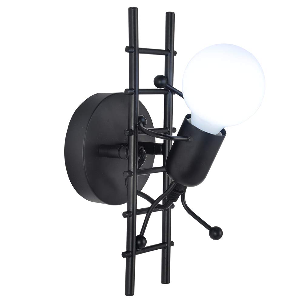 Goeco Humanoid Wall Light Indoor, Creative LED Wall Lamp Modern Wall Sconce Light for Bedroom Children Room Hallway Restaurant Stair, E27, Bulb not Included (Black)