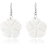 AeraVida Hand-Carved Hibiscus Flower White Mother of Pearl Dangle Earrings | Handmade Floral Shell Jewelry for Women | Artisan-Inspired Natural Pearl Drop Accessory | Gift for Any Occasion